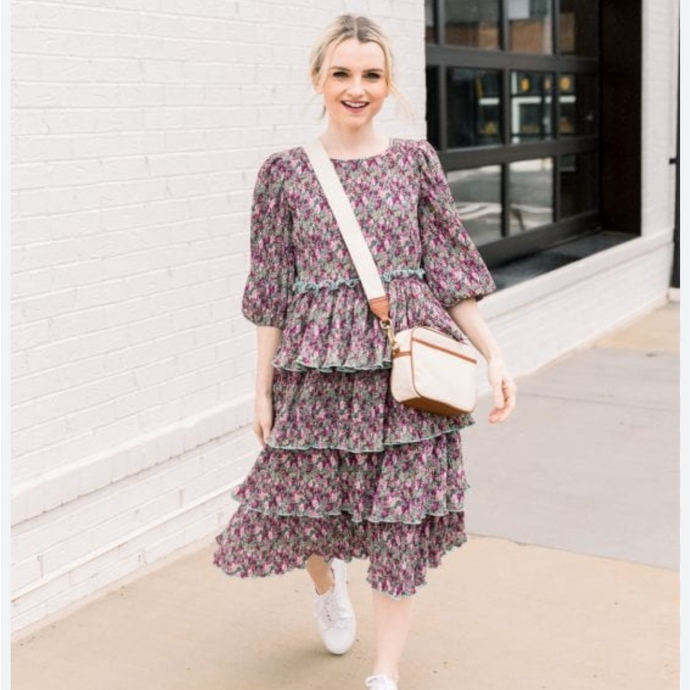 Free the Roses Purple Floral Midi Dress (BNWTS)